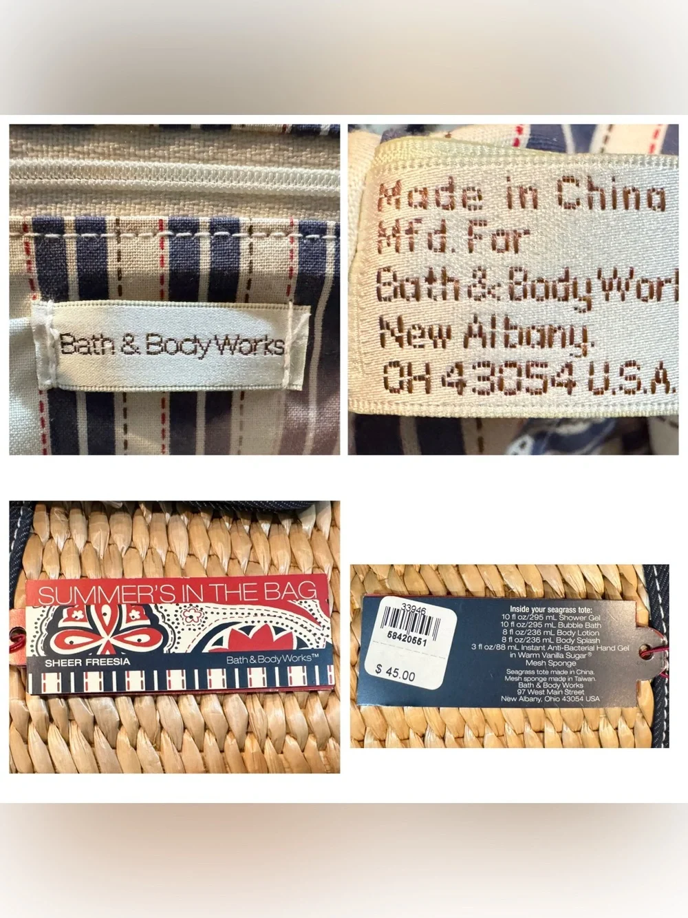 Bath & Body Works Denim & Raffia Small Satchel Tote Buckle Blue Natural GUC